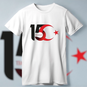 15 Temmuza Özel Tasarım Ay Yıldız Baskılı T-shirt - Beyaz