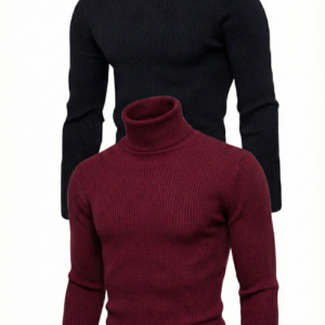 ERKEK 2'li Siyah Bordo Kaşkorse Boğazlı Full Likralı Fitilli Body Kazak