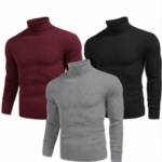 ERKEK 3'lü Siyah, Bordo, Gri  Kaşkorse Boğazlı Full Likralı Fitilli Body Kazak