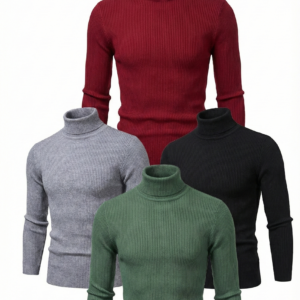 ERKEK 4'lü Siyah, Bordo, Gri, Haki  Kaşkorse Boğazlı Full Likralı Fitilli Body Kazak