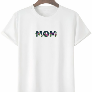 Anneler Gününe Özel Tasarım mom Çiçek Baskılı T-shirt - Beyaz
