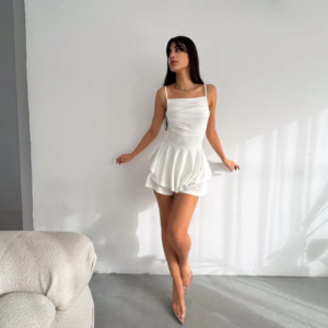 Askılı Tulum Elbise - Beyaz