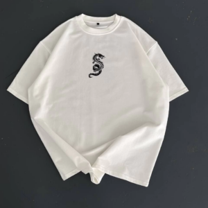 Erkek Baskılı Oversize Bisiklet Yaka T-shirt - Beyaz