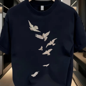 ERKEK  Penye Compack Özgür kuşlar Baskılı Baskılı Oversize Bisiklet Yaka T-shirt - Beyaz