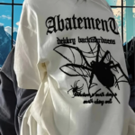 Örümcek Ağı Desenli Baskılı Oversize Bisiklet Yaka T-shirt - Beyaz