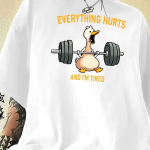 Ördek Baskılı ve Yuvarlak Yakalı Kadın Günlük Büyük Boy Siyah Tişört. - Beyaz