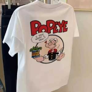 Erkek Oversize Tişörtü Popeye the Sailor Retro Vintage Ispanak | Hediye olarak - Beyaz