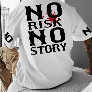ERKEK No Risk No Story Baskılı Oversize Bisiklet Yaka - Beyaz