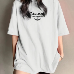 Kadın Thousand  Baskılı Oversize Bisiklet Yaka T-shirt - Beyaz