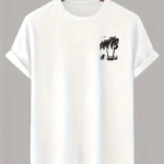 Erkek Penye Compack Palmiye Ön Baskılı Oversize Bisiklet Yaka Kısa Kol - Beyaz