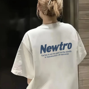 Newtro Baskılı Oversize Bisiklet Yaka T-shirt - Beyaz