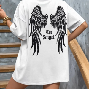 Kadın Penye Compack Dark Angel Baskılı Kısa Kol Yazlık T-shirt- Beyaz
