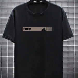 Erkek Penye Compack FUTRE Baskılı Kısa Kol Bisiklet Yaka T-shirt - Siyah