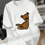 Kadın Penye Compack Ayı Baskılı  Bisiklet Yaka Kısa Kol T-shirt - Beyaz