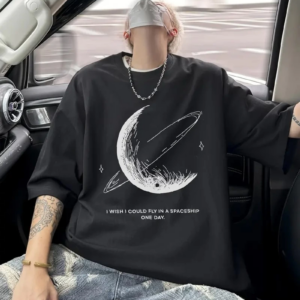 Erkekler için Siyah Tişört Grafik Genç Emo Vintage Gotik Büyük Beden Kısa Kollu - Siyah