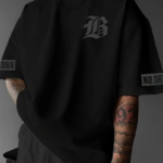 Erkek LB  Baskılı Oversize Bisiklet Yaka Yazlık T-shirt - Siyah