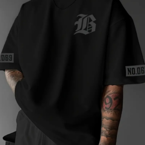 Erkek LB  Baskılı Oversize Bisiklet Yaka Yazlık T-shirt - Siyah