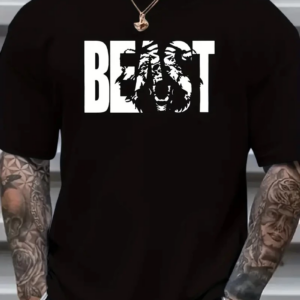 Eşsiz Baskı Tasarımlı Büyük Beden Erkek Tişörtü - Polyester Makinede Yıkanabilir - Siyah