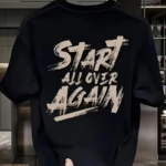 Erkek Penye Start All Over Baskılı  Bisiklet Yaka Kısa Kol T-shirt - Siyah