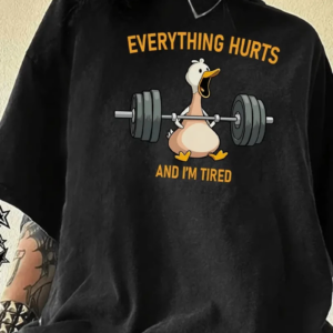 Ördek Baskılı ve Yuvarlak Yakalı Kadın Günlük Büyük Boy Siyah Tişört. - Siyah