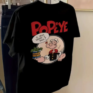 Erkek Oversize Tişörtü Popeye the Sailor Retro Vintage Ispanak | Hediye olarak - Siyah
