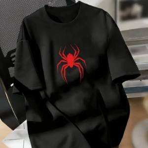 Kadın Penye Compack Spider Baskılı Oversize Kısa Kol Yazlık T-shirt - Siyah