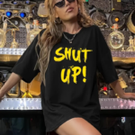 Kadın Shut up Baskılı Bisiklet Yaka Kısa Kol T-shirt - Siyah