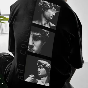 Benzersiz Sırt Baskılı Erkek Sokak Stili Bol Tişört - Nefes Alabilir Polyester - Siyah