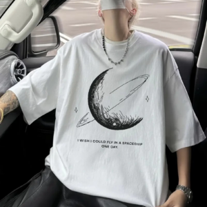 Erkekler için Siyah Tişört Grafik Genç Emo Vintage Gotik Büyük Beden Kısa Kollu - Beyaz