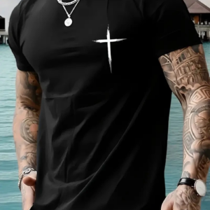 Erkek Penye Compack Baskılı  Bisiklet Yaka Kısa Kol T-shirt - Siyah