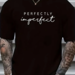 erkekler için Ön Arka Baskılı PERFECTLY günlük Kısa Kol tişört - Siyah