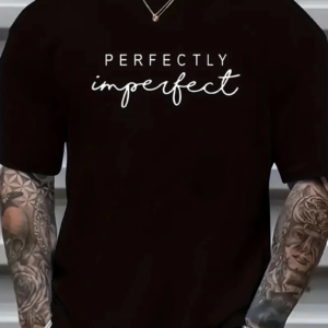 erkekler için Ön Arka Baskılı PERFECTLY günlük Kısa Kol tişört - Siyah