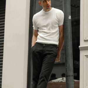 Erkek Biskilet Yaka Triko T-Shirt - Beyaz