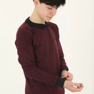 Çocuk Selanik Yaka Nakışlı Kazak - Kırmızı