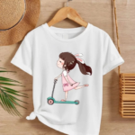 Kız Çocuk Bisiklet Yaka Baskılı - Beyaz