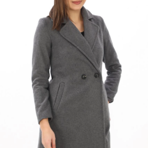 Düğmeli İçi Astarlı Kadın Kaşmir Kaşe Kaban - Füme