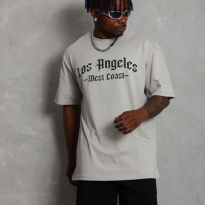 ERKEK Oversize Baskılı Bisiklet Yaka T-Shirt - Gri