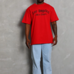 ERKEK Oversize Baskılı Bisiklet Yaka T-Shirt - Kırmızı