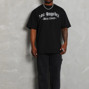 ERKEK Oversize Baskılı Bisiklet Yaka T-Shirt - Siyah