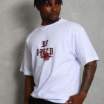 Erkek Oversize Baskılı Bisiklet Yaka T-Shirt - Beyaz