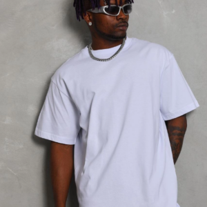 ERKEK Oversize Düz Bisiklet Yaka T-Shirt - Beyaz