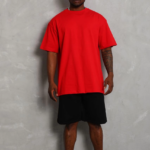 ERKEK Oversize Düz Bisiklet Yaka T-Shirt - Kırmızı