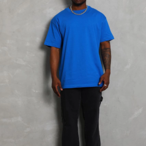 ERKEK Oversize Düz Bisiklet Yaka T-Shirt - Mavi