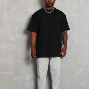 ERKEK Oversize Düz Bisiklet Yaka T-Shirt - Siyah