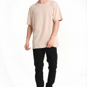 Erkek 24/1 Düz A Kalite Oversize T-shirt - Bej