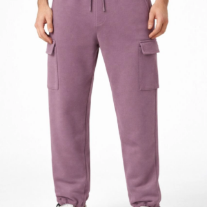 Erkek Baggy Üç İplik Kargo Cepli Eşofman Ayarlanabilir Paça Beli İpli Pantolon - Gül Kurusu