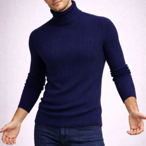 Erkek Balıkcı Yaka Bağazlı Triko Kazak Pamuklu Kalın Fitilli Dokuma Regular Fit - Lacivert