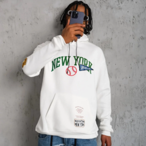 Erkek Baskılı Kapüşonlu Sweatshirt - Beyaz