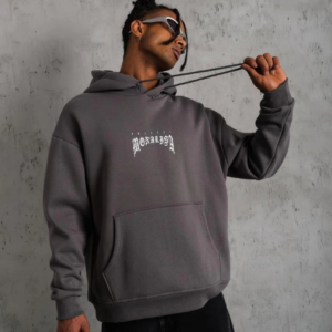 Erkek Baskılı Kapüşonlu ve Kanguru Cepli Sweat- Gri