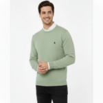 Erkek Bisiklet Yaka Nakış işlemeli Triko Kazak yumuşak dokulu Pamuklu ince - Mint Yeşili